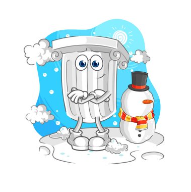 Soğuk kış karakterindeki Romalı sütun. karikatür maskotu vektosu