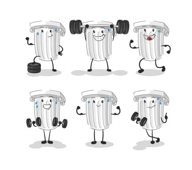 Roma sütun egzersizi karakter belirler. karikatür maskotu vektosu