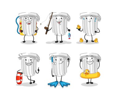 Roma sütun suyu aktivite grubu. karikatür maskotu vektosu