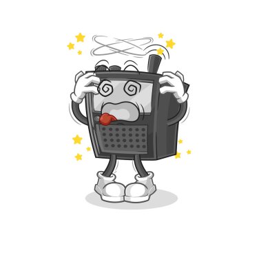 Telsiz, baş döndürücü baş maskotu. çizgi film vektosu