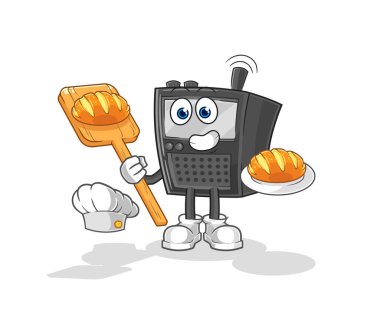 Ekmekli telsiz fırıncısı. karikatür maskotu vektosu