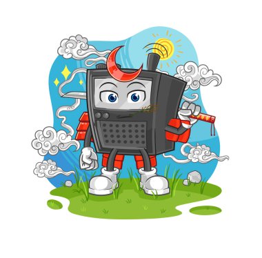 Telsiz sesli samuray çizgi filmi. karikatür maskotu vektosu