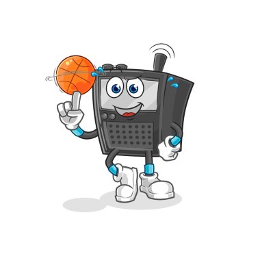 Basketbol maskotu oynayan telsiz. çizgi film vektosu