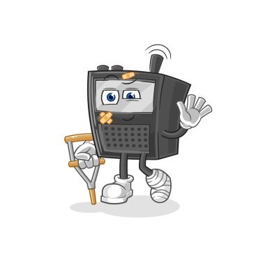 Topallayan sopayla hasta telsiz. karikatür maskotu vektosu