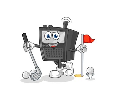 Golf oynayan telsiz telsizi. karikatür