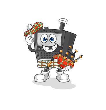 Gayda taşıyıcısı olan telsiz sesli İskoçyalı. karikatür