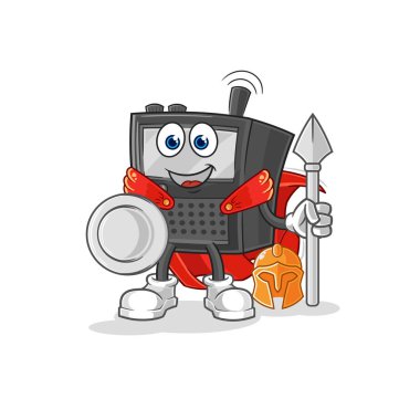 Telsiz sesli Spartalı karakter. karikatür maskotu vektosu