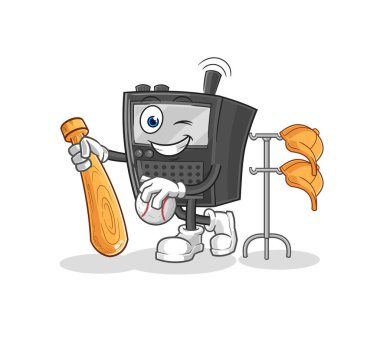 Beyzbol maskotu oynayan telsiz. çizgi film vektosu