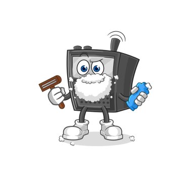 Telsiz yüz kıllarını tıraş ediyor. karikatür