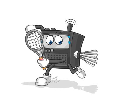Badminton oynayan telsiz telsizi. karakter vektosu