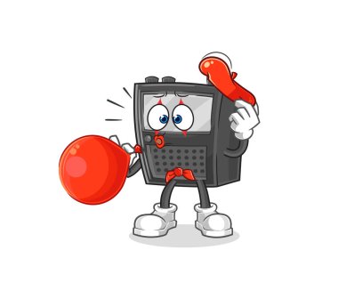 Telsiz sesli pandomim balonu şişiriyor. karikatür maskotu vektosu