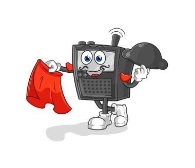 Kırmızı bez resimli telsiz matadoru. karakter vektosu