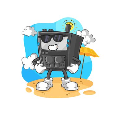 Yazın güneşlenen telsiz sesi. karakter vektosu