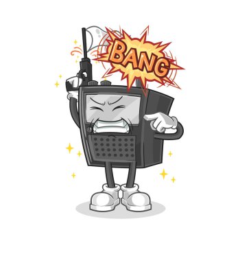 Telsiz uyarı atışı maskotu. çizgi film vektosu