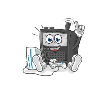 Video oyunları oynayan telsiz. karikatür