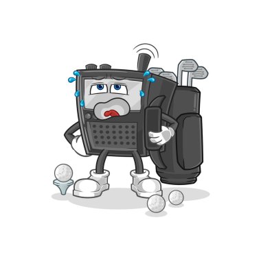 Golf ekipmanlarıyla telsiz. karikatür maskotu vektosu