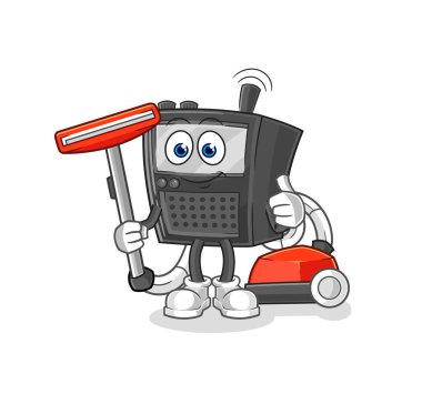 Telsiz süpürgeyle temizlendi. karakter vektosu