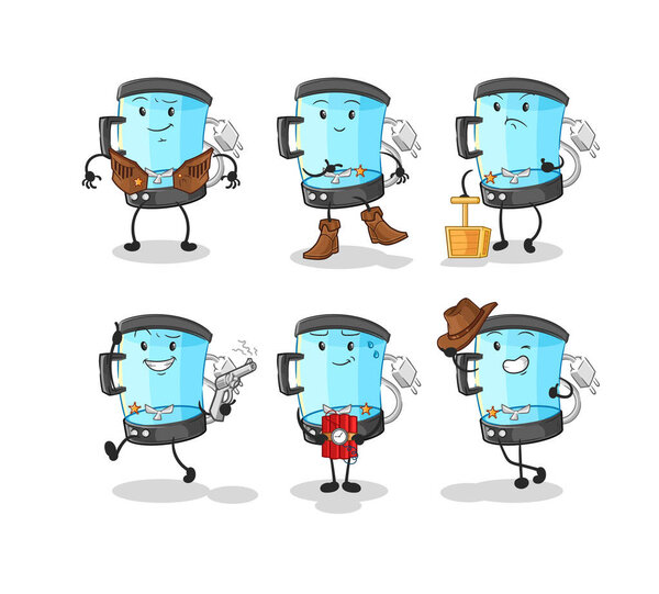 the blender cowboy group character. cartoon mascot vecto