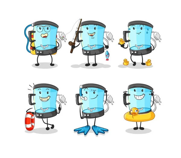 Blender su aktivite grubu. karikatür maskotu vektosu