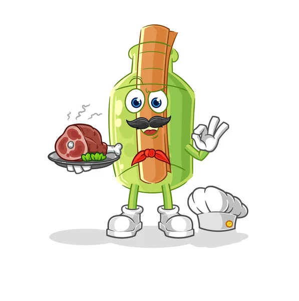 Message Bottle Chef Meat Mascot Cartoon Vecto — Stock Vector
