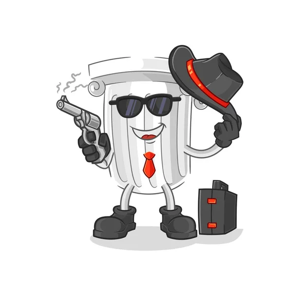 Roman Pillar Mafia Gun Character Cartoon Mascot Vecto — Stock Vector