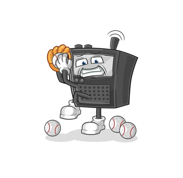 Walkie Talkie Baseball Pitcher Cartoon Cartoon Mascot Vecto — Stock Vector