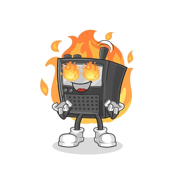 Walkie Talkie Fire Mascot Cartoon Vecto — Stock Vector