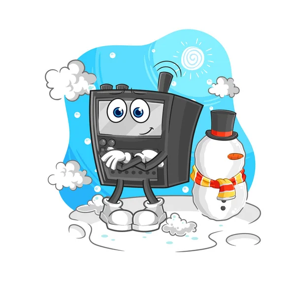 Walkie Talkie Cold Winter Character Cartoon Mascot Vecto — Stock Vector