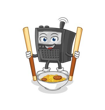 Telsiz, erişte çizgi filmi yiyor. karakter maskotu vekto