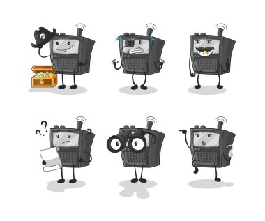 Telsiz sesli korsan grubu karakteri. karikatür maskotu vektosu