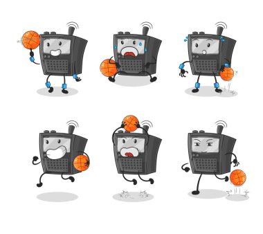 Walkie talkie basketbol oyuncusu grup karakteri. maskot vektosu
