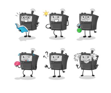 Telsiz sesli düşünme grubu karakteri. karikatür maskotu vektosu