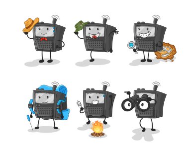 Walkie Talkie macera grubu karakteri. karikatür maskotu vektosu