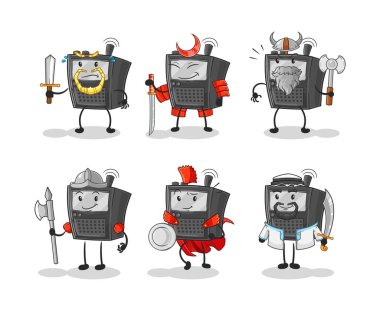 Walkie Talkie savaşçı grubu karakteri. karikatür maskotu vektosu