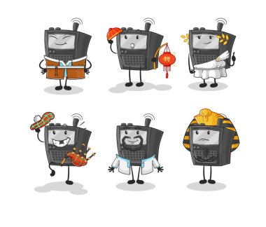 Walkie Talkie Dünya Kültür Grubu. karikatür maskotu vektosu