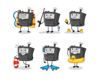 Telsiz sesli su aktivite grubu. karikatür maskotu vektosu