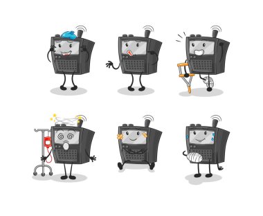 Telsizci hasta grup karakteri. karikatür maskotu vektosu