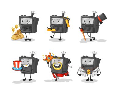 Telsiz zengin karakteri. karikatür maskotu vektosu