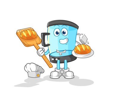Ekmekle karıştırıcı fırın. karikatür maskotu vektosu
