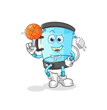 Blender basket topu maskotu oynuyor. çizgi film vektosu