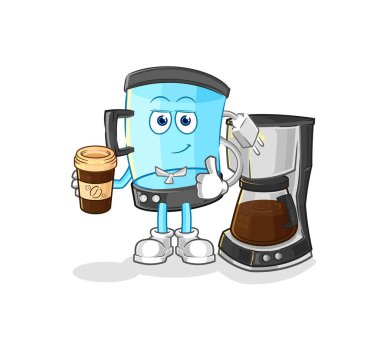 Kahve illüstrasyonu içen blender. karakter vektosu