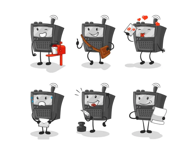 Walkie Talkie Carteiro Personagem Set Mascote Desenhos Animados Vecto — Vetor de Stock