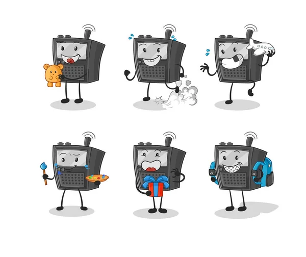 Walkie Talkie Children Group Character Cartoon Mascot Vecto — Stock Vector