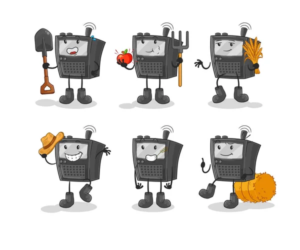 Personaje Del Grupo Granjeros Walkie Talkie Mascota Dibujos Animados Vecto — Vector de stock
