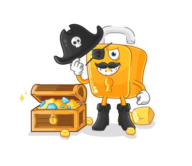 the padlock pirate with treasure mascot. cartoon vecto