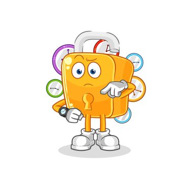 the padlock with wristwatch cartoon. cartoon mascot vecto