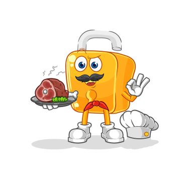 the padlock chef with meat mascot. cartoon vecto