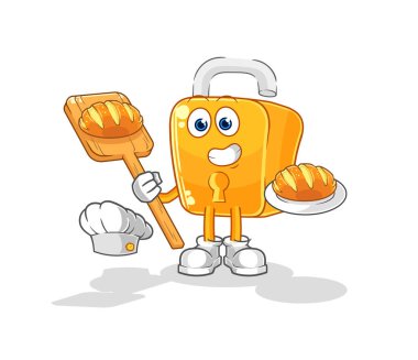 the padlock baker with bread. cartoon mascot vecto