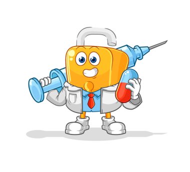 the padlock doctor holding medichine and injectio