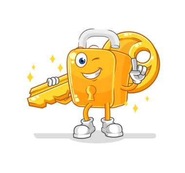 the padlock carry the key mascot. cartoon vecto